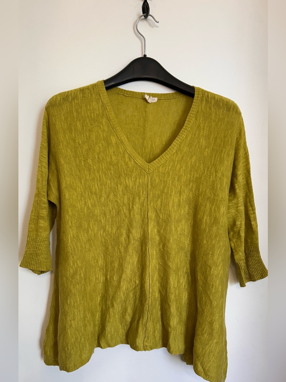 EILEEN FISHER ORGANIC LINEN/COTTON BLEND LIGHT WEIGHT 3/4 LENGTH SLEEVE TOP